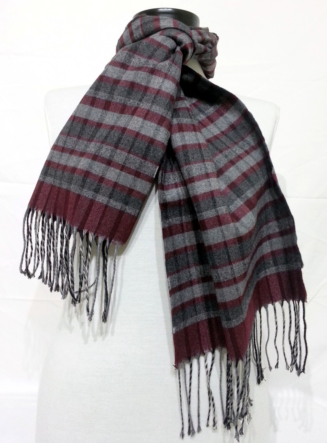 Burgundy and Gray Scarf Burgundy and Gray Men's Scarf by PeraTime