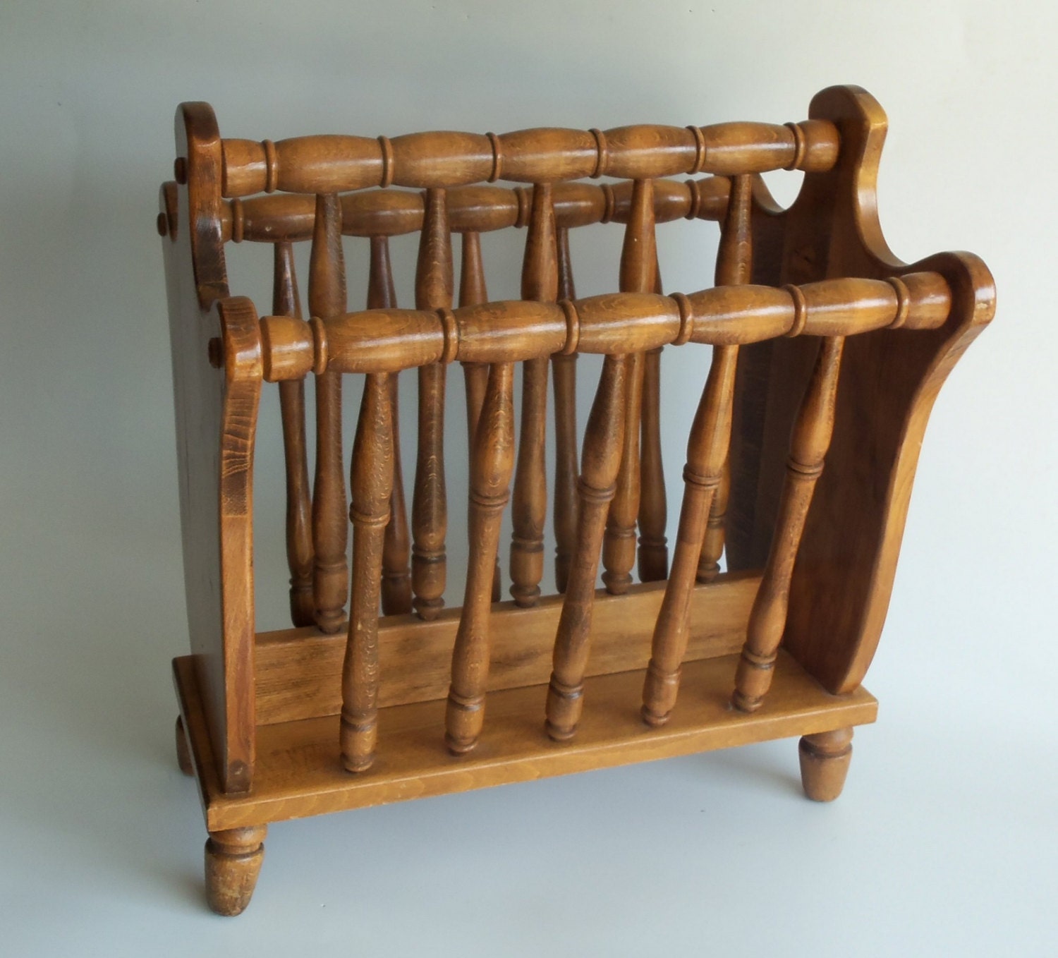 Magazine Rack Vintage Solid Walnut Wood Multiple Spindles