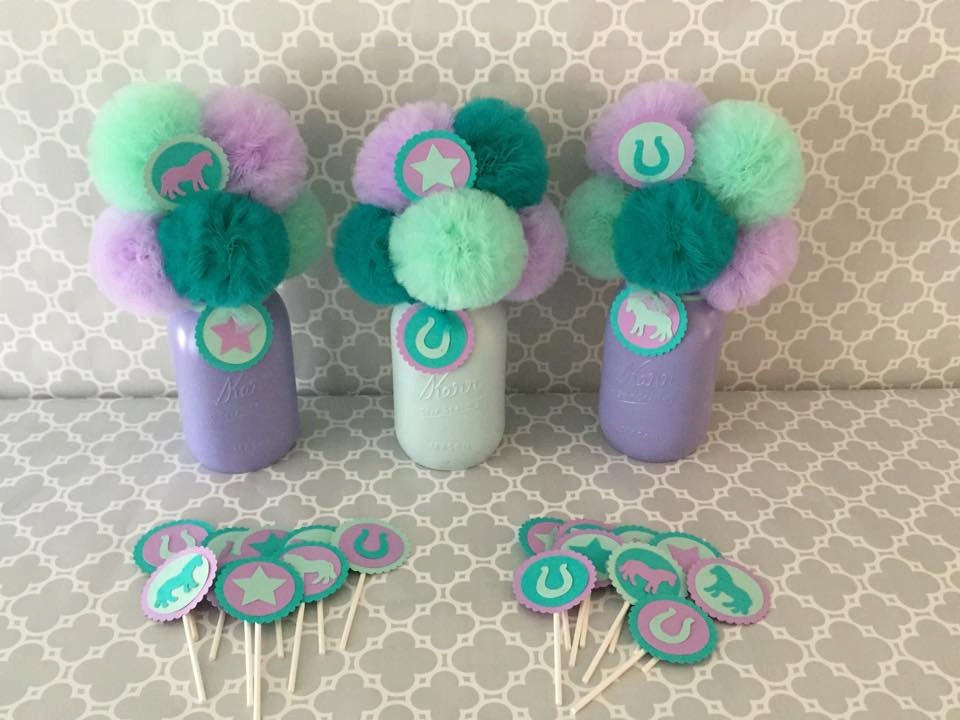 PACKAGE 3 Cowgirl Mason Jar Centerpieces & 12 Cupcake Toppers