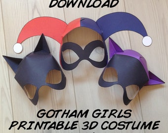 Gotham Girls Inspired 3D Printable Masks - Instant Download - City Sirens - Harley Quinn Catwoman Batgirl - Cosplay Costume Mask Printable