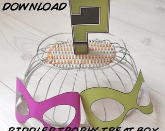 Riddler Trophy Inspired Treat Box Printable + Mask - Instant Download favor box - The Batman - Gotham - Edward Nygma - Cosplay Costume Print