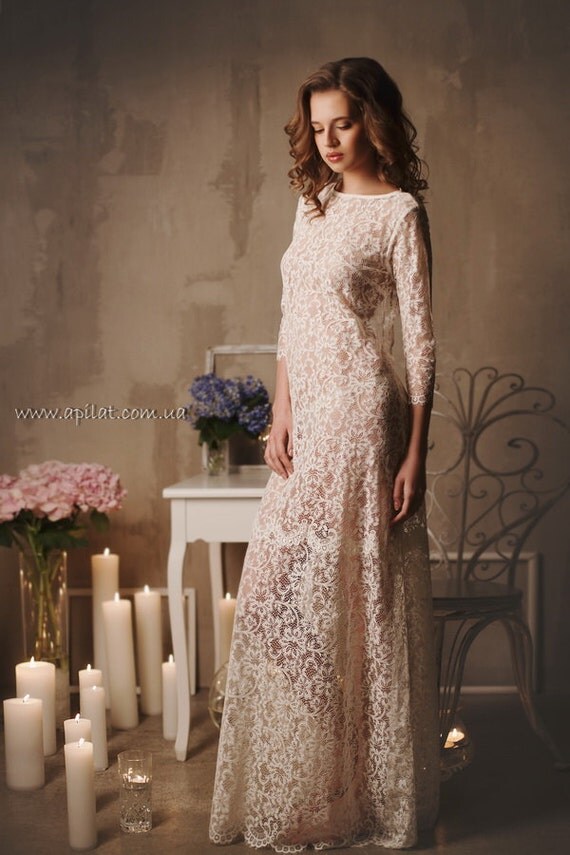 Long Lace Bridal Nightgown With Open Back F1 Bridal Lingerie