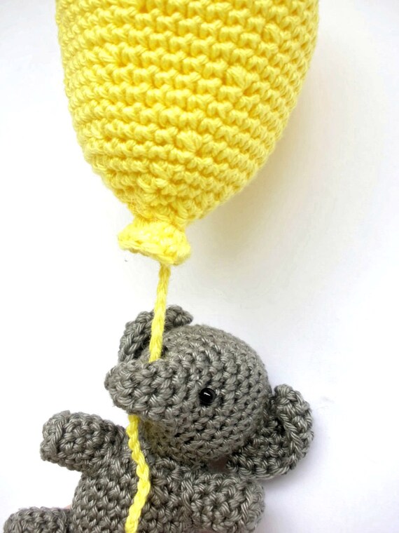 crochet elephant with balloon, elephant plush, elephant stuffed animal, elephant baby shower, elephant nursery decor by Crochetonatree