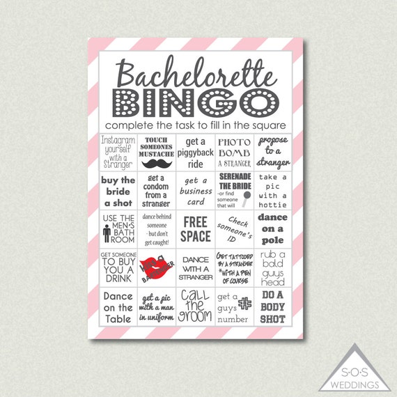 Pink Bachelorette Bingo Bachelorette Bingo Cards by SOSWeddings