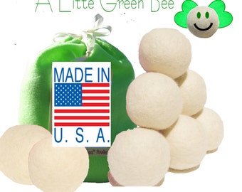 Wool Dryer Balls Large Natural Unscented Gift Set of 8 with FREE felt bag for Green Living- Premiun USA 100% wool fleece needle-felted