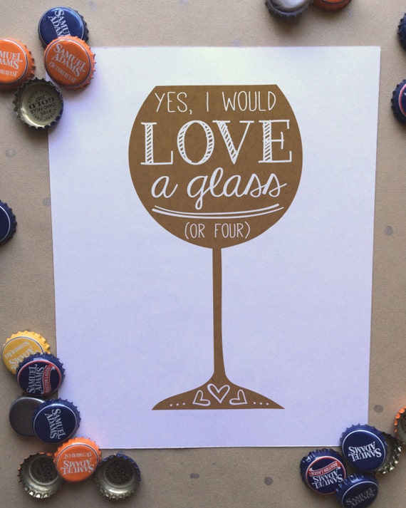 Wine Glass Poster Bar Print by InkInTheOzarks on Etsy