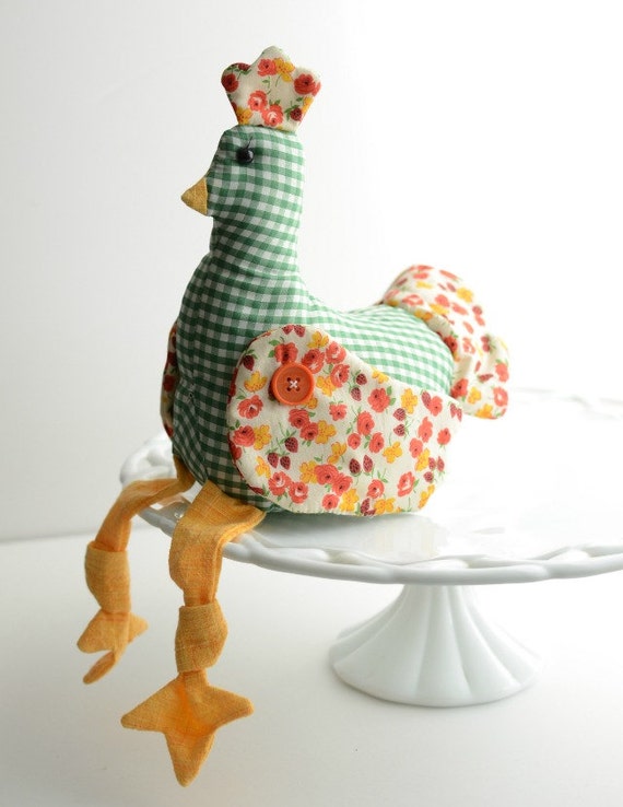 Handmade Fabric Chicken Shelf Sitter Home Decor Country