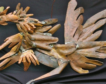 Fighting Rooster Copper Sculpture