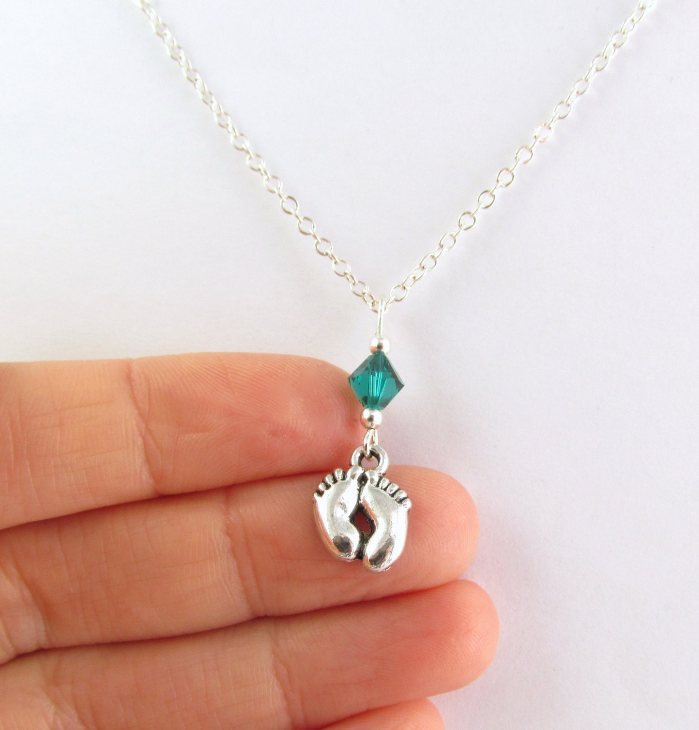 Baby Feet Necklace choose a birthstone Baby Feet Jewelry