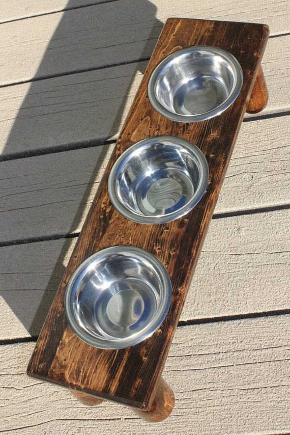 XTRA SMALL Triple Bowl Raised Cat Feeder Elevated Dog Bowls
