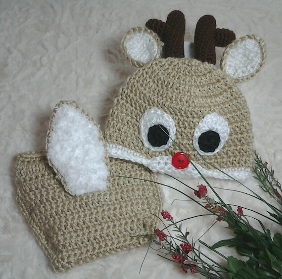 Crochet baby Rudolph Reindeer hat and diaper cover by ...