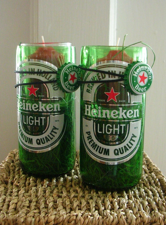 Heineken Beer Bottle Candle Holders/ Bar by MonikasBoutique