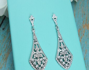 Art Deco earrings, cubic zirconia earrings, art deco wedding earrings, bridal jewelry, wedding earrings, dangle bridal earrings 210551247