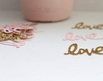 Pink and Gold Confetti- Love Confetti- Bridal Shower Decor- Pink and Gold Baby Shower Decor- Wedding Decor- Pink and Gold Wedding Decor
