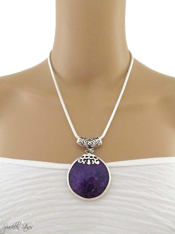 Jade Pendant Necklace Purple Jade Pendant by SparklenStones