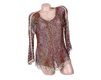 Abbigliamento Sexy Serata Floerns Top Donna Maniche Lunghe Trasparente In Rete - Crop Top Floreale Nero Taglia L Maglia Da Sera Donna