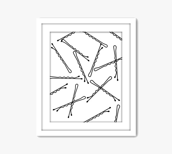 Bobby Pin Print Bobby Pin Sketch Bathroom by KaylaZimbaPrintables