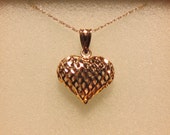 14k Valentine Heart Basket Weave Pendant Necklace 16" .95g