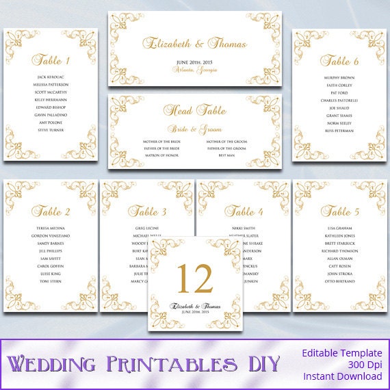 table 9 seating chart Seating Diy Chart Wedding Elegant Printable Gold Template