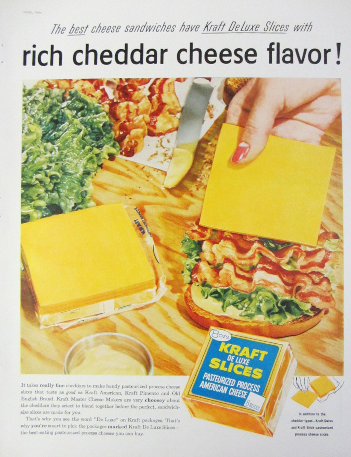 1956 Kraft Cheese Slices Vintage Advertisement Kitchen Wall