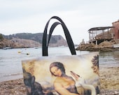 Tote bag canvas, beautiful copy from "Leda and the swan", Leonardo da Vinci, hand made in France
