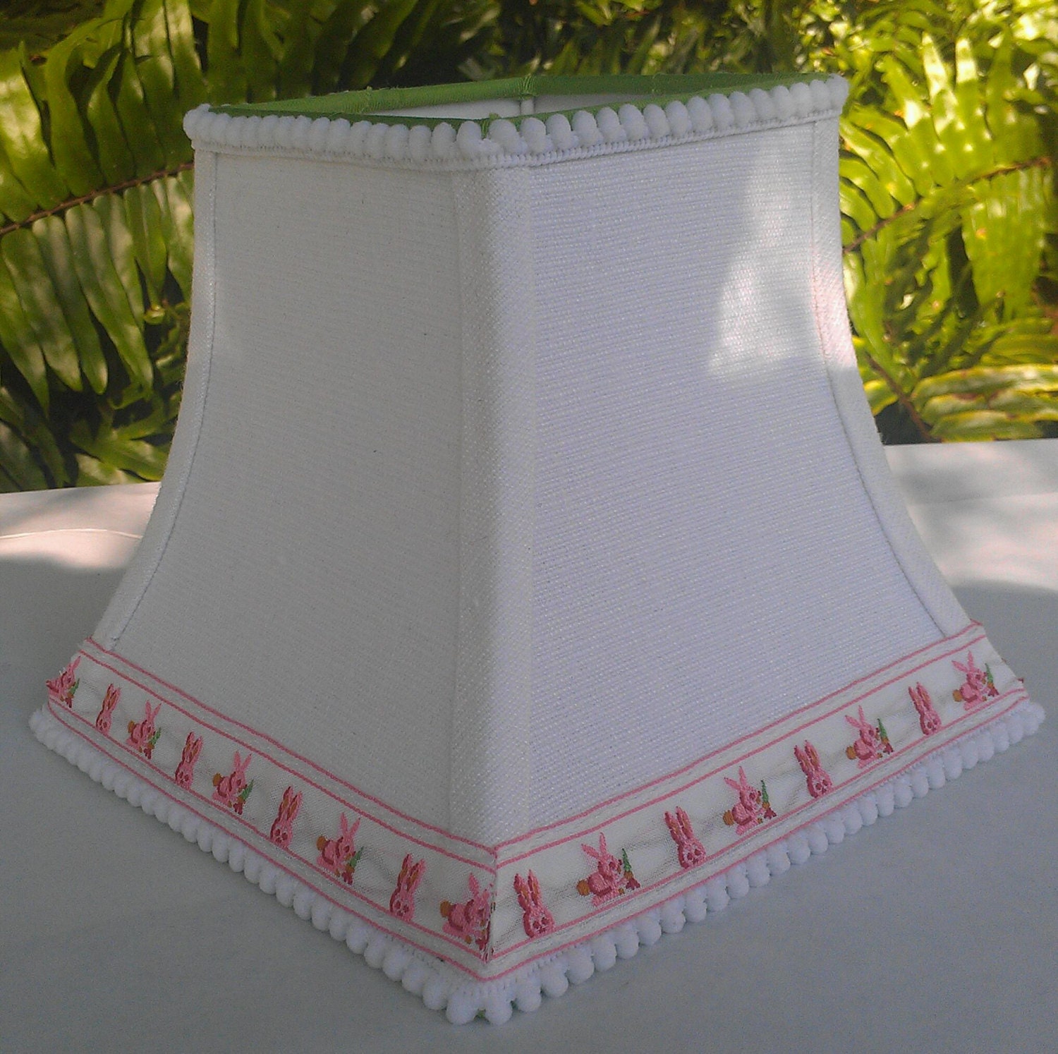 lampshade trim pom pom Bunny White Linen Lampshade Square Bell by VeroLampshades Rabbit