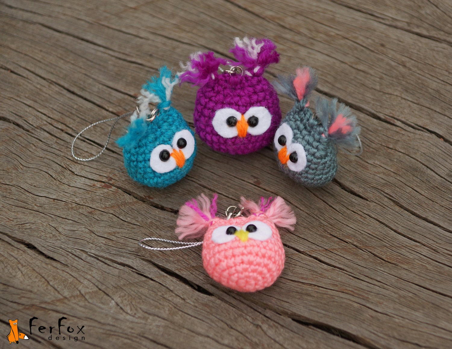 Owl phone charm crochet owl keychain iPhone charm owl bag