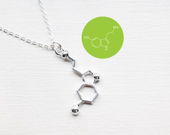 Serotonin Necklace - Serotonin Charm Necklace - Science Necklace - Chemical structure happy hormone Molecule Pendant