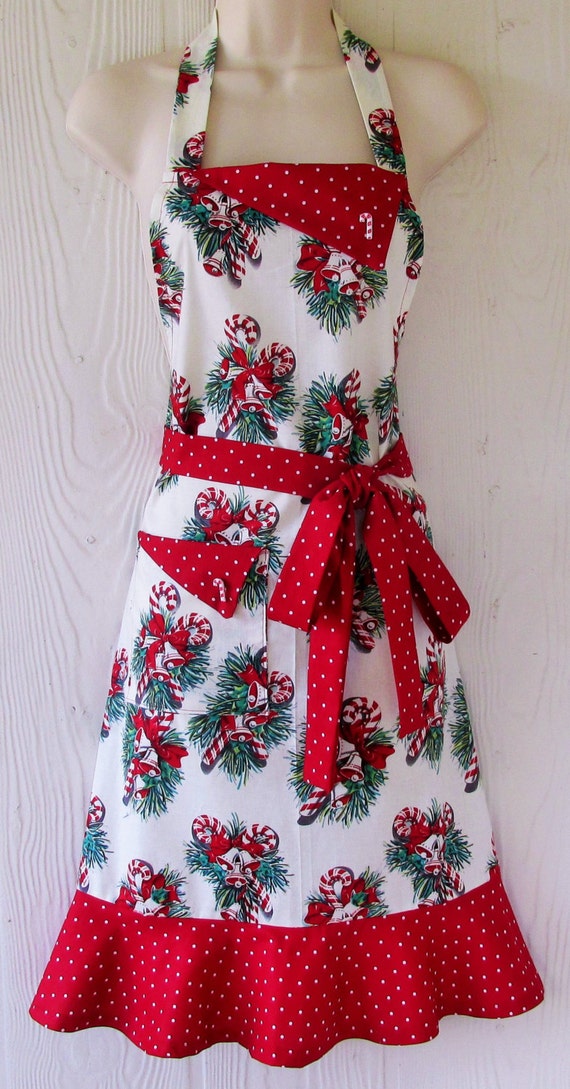 Christmas Apron Retro Christmas Apron with Candy Canes and