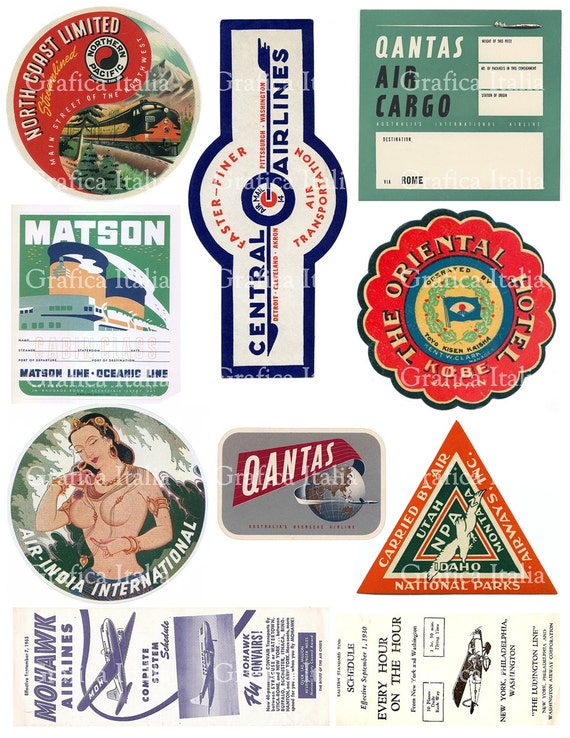 10 travel stickers clipart retro digital printable collage