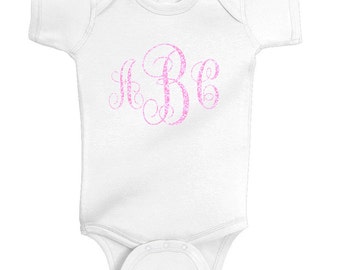 Custom Monogram White Baby Onesie - Cute Customized Lt Blue Baby Onesie