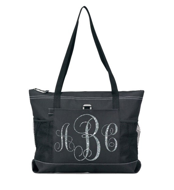 Custom Monogram Black Tote Bag with Zipper - Delivery Bag Hospital ...