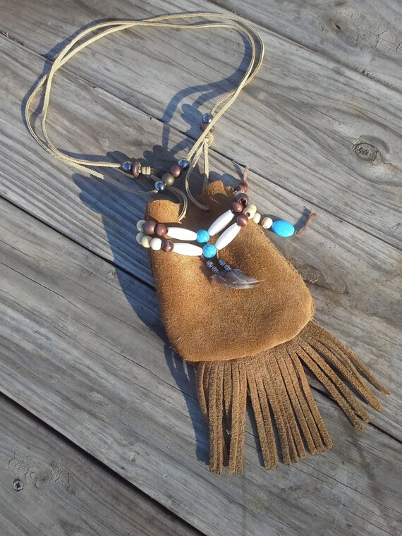 Leather bag, fringed leather, fringe, Native American, small purse