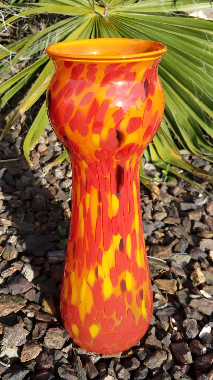 Yellow Orange And Red Blown Glass Vase 2199