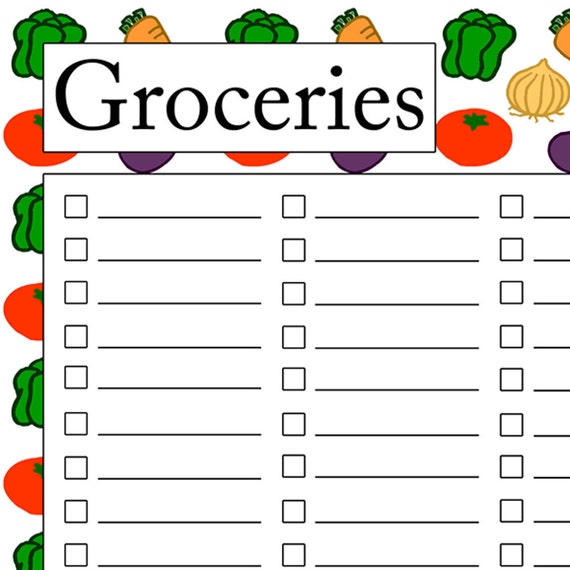 Items similar to Grocery List Printable PDF Vegetables on Etsy