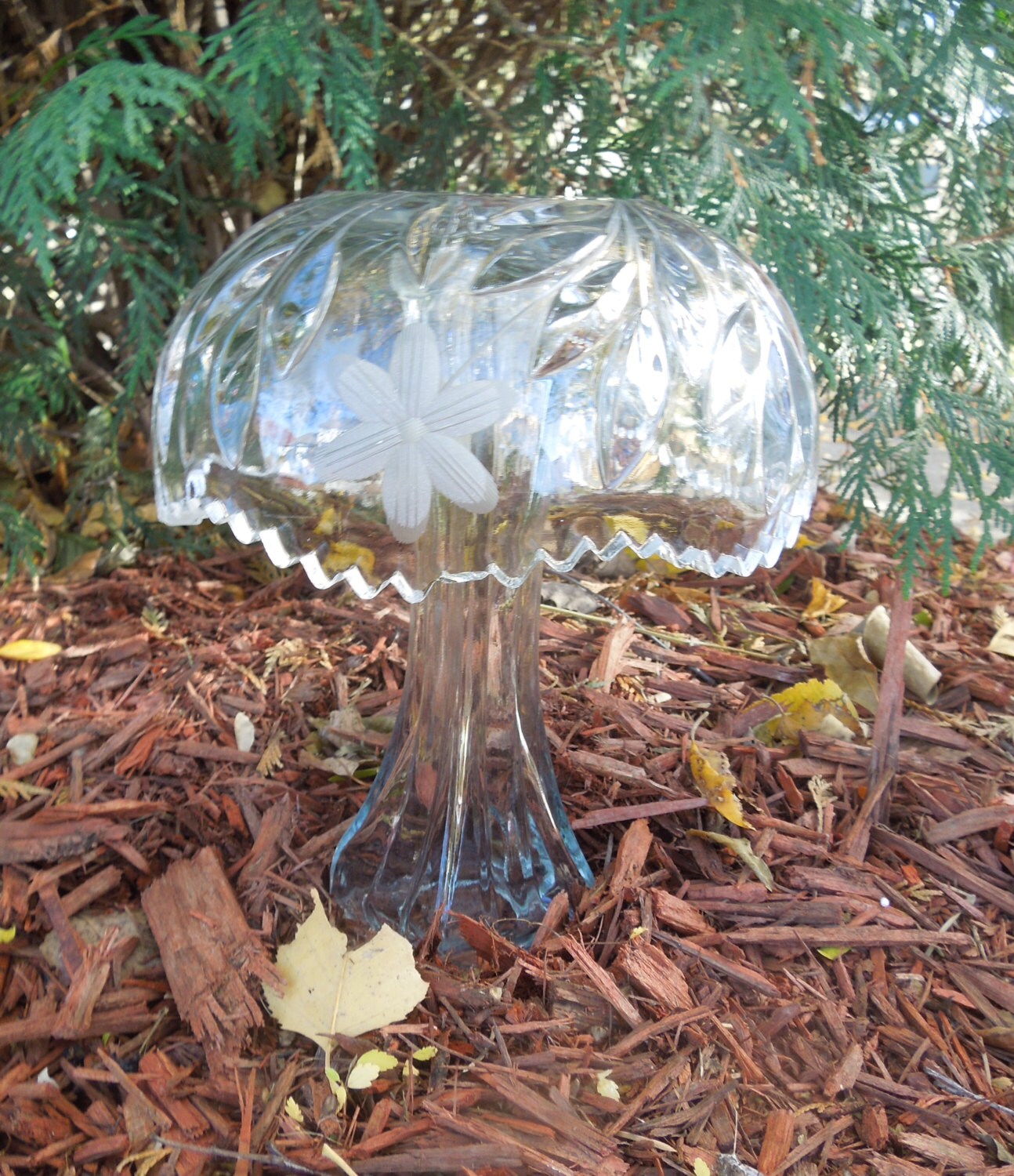 Upcycled Glass Mushroom Garden Decoration. Unique Garden Art