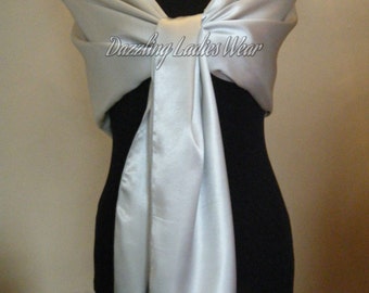 Large Satin Shawl / Wrap / Stole / Bolero / Shrug - Wedding/Bridal/Formal Colours - Ivory, black, white & light silver / grey