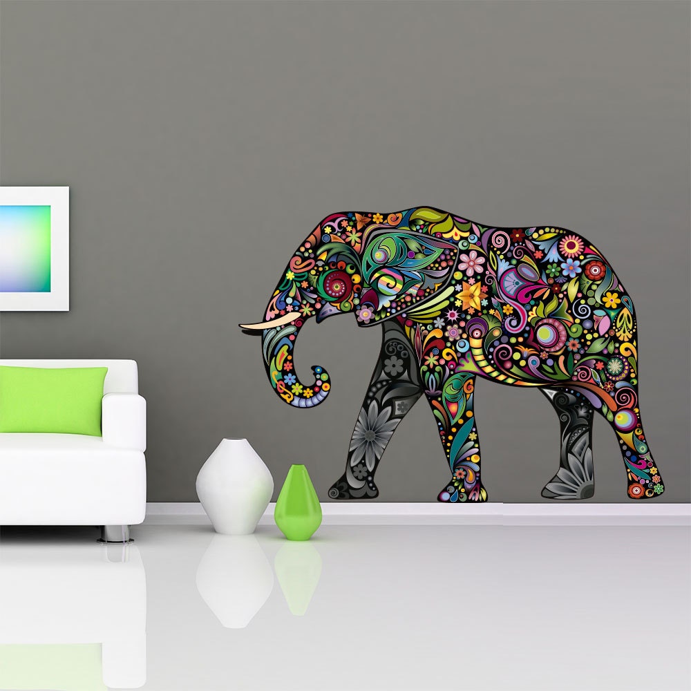 Elephant Colorful Floral Sticker Home Design by HomeArtStickers