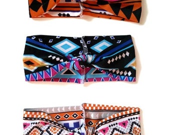 Set of three turban headbands, baby girl turban headband, set of knotted headbands, headband set, baby gift, baby acessories, aztec turban
