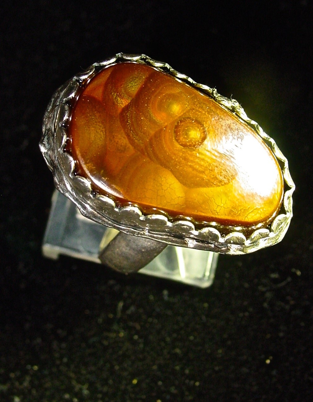 Huge Mexican Fire Agate Ring Handmade In Fine Silver 