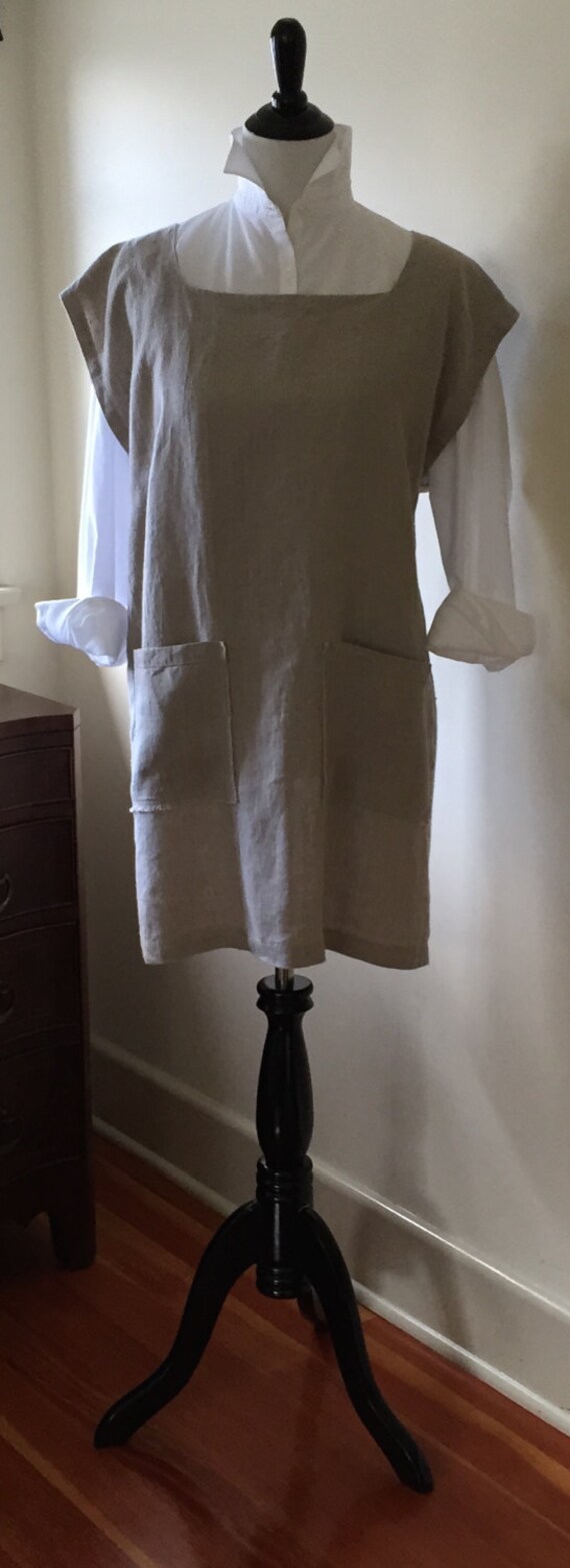 LInen Kappogi Style Smock Apron Natural Flax Color