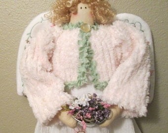 Wall Decoration , Spring Angel , Hanging Wall Angel , Embroidered Fabric , Angel Wall Art, Chenille Fabric