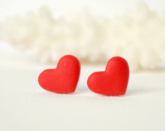 Valentine's day gift valentines day earrings Red heart studs red heart earrings heart studs heart posts love jewelry minimalist gift for her