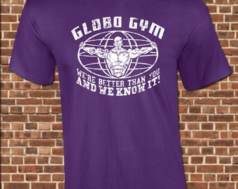GLOBO GYM Mens T-Shirt - all sizes available including youth - funny dodgeball sport workout movie purple cobras tee UG635