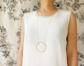 Geometric statement necklace, woven chain circle metal pendant, circle pendant necklace, architectural statement jewelry gift for her