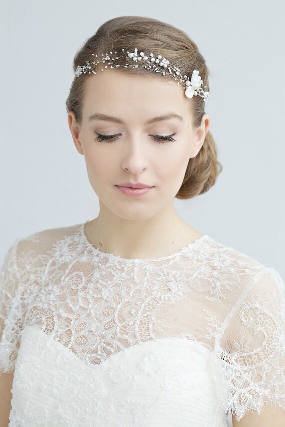 Wedding Pearl Headband Bridal Freshwater by LavenderByJurgita