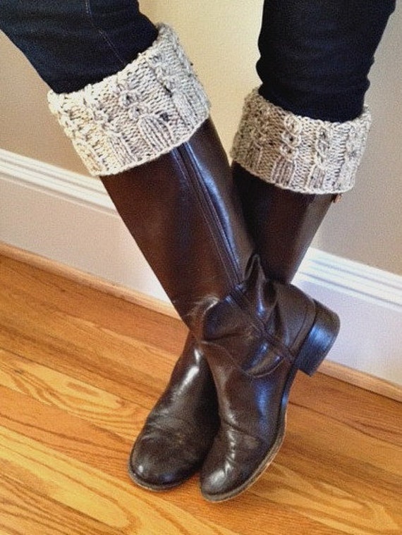 Boot Cuff Toppers Cabled Oatmeal with Flecks of Black and Tan