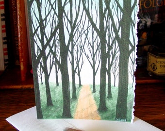Winter Lane - Blank Greeting Card featuring Watercolors by Amy Crook - Trees Road Sky