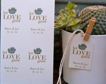 Succulent Favor Tags - 100 Mini Tags. Many Designs Available. Let Love Grow Favors. Succulent Party Favors.
