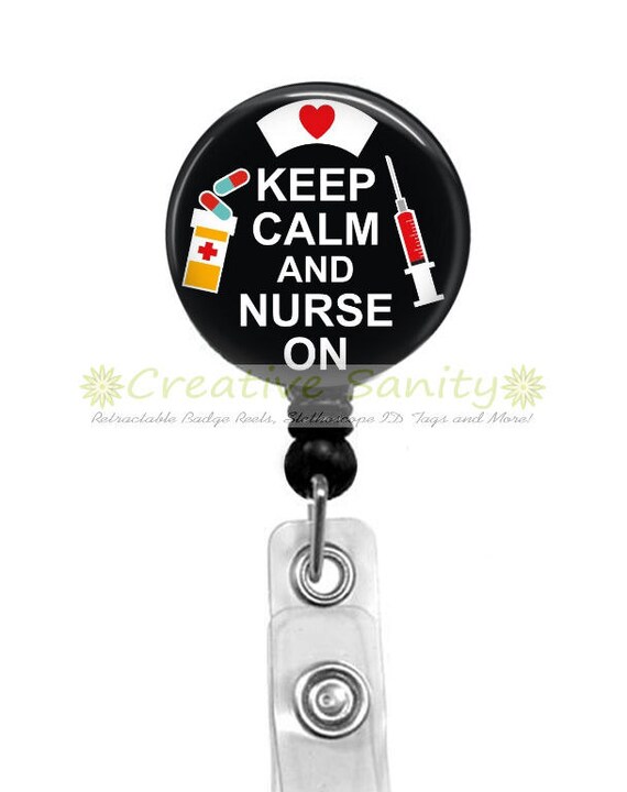 Nurse Retractable ID Badge Holder Keep Calm and by CreativeSanity